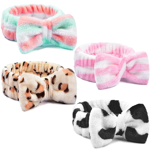 IKOCO Makeup Headband, 4Pcs Spa Headband for Washing Face, Soft Bow Skincare Headbands