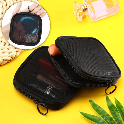 Weewooday 4 Pcs Mesh Makeup Bag, Mini Cosmetic Pouch with Zipper for Daily Accessory (Small, Black)