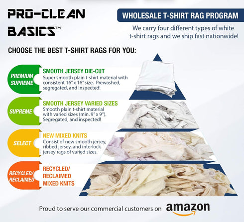 A99300 Select Quality Cleaning T-Shirt Cloth Rags, Lint Free, White, 3 lb Bag