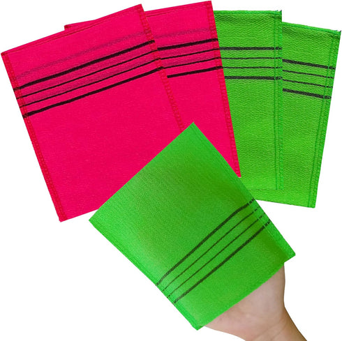 Korean Asian Exfoliating Bath Washcloth Mitt for Dead Skin Removal, Exfoliating Body Scrubber, Green2 Red2