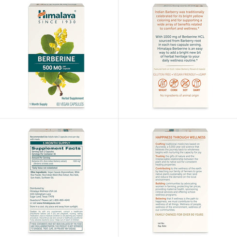 Himalaya Berberine for Metabolism & Cholesterol Support, GI & Immune Support, 1000 mg, Vegan, 60 Capsules