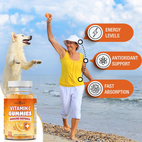 NEW AGE Vitamin C Gummies - Orange Vitamin C Gummy for Healthy Immune System, Vegetarian, Gluten-Free (120 Gummies)
