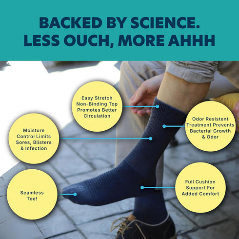 Seamless 4 9-12 13-15 Doctor's Choice Diabetic Socks for Men, Socks with Non Binding Top, Pairs, Large & X-Large