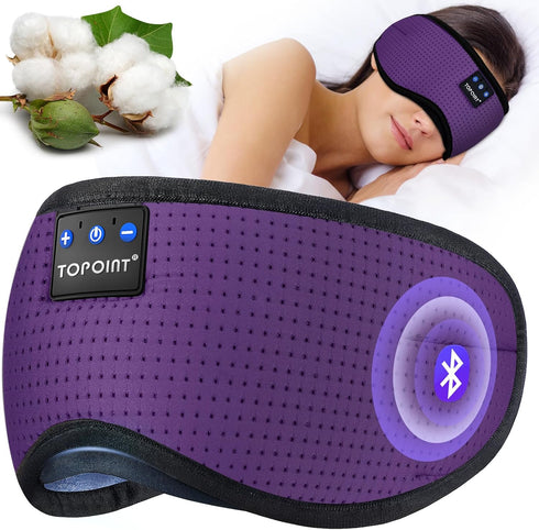 TOPOINT Sleep Mask Headphones, Bluetooth Wireless 5.2 Cotton Eye Mask for Sleeping, Travel Music Headsets