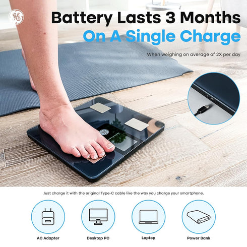 GE Smart Scale for Body Weight and Fat Percentage - Digital Bathroom Weight Scales with LCD Display