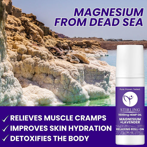 STIRLING Lavender Roll On Lotion - 1500mg Pure Hemp + Dead Sea Magnesium for Relaxation & Better Sleep