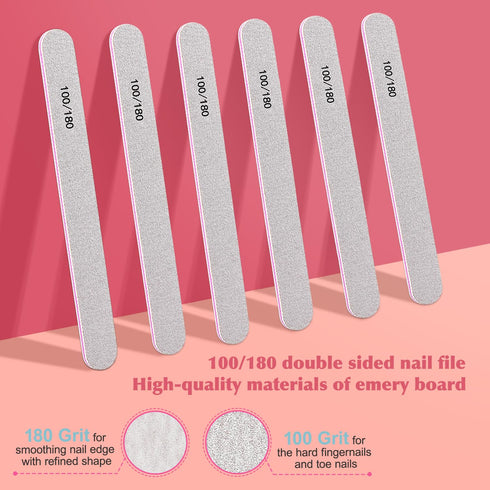 MORGLES Nail Files and Buffers Kit, 6 Pcs 100/180 Grit Files, Rectangular Buffer Blocks and 2 Brushes