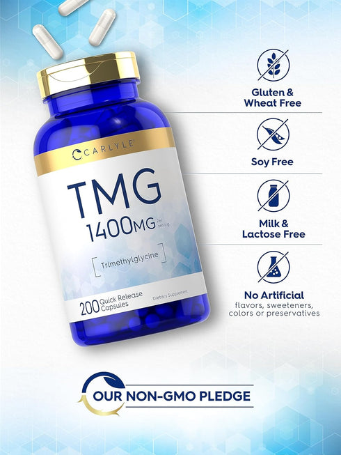 Carlyle TMG 1400mg, 200 Quick Release Capsules, Non-GMO & Gluten Free Supplement