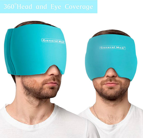 General Medi Cold Therapy Headache & Migraine Ice Wrap Cap, Blue Hat for Puffy Eyes, Tension, Sinus & Stress Relief