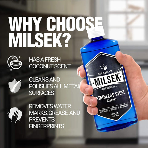 Milsek Stainless Steel Cleaner - Multipurpose Cleaning Supplies for Home & Kitchen Appliances, 12 Fl Oz (Pack of 4)