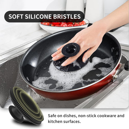 BEAUTAIL Silicone Sponge, Non-Scratch Scrub Sponges for Dishes, 1 Pack Black Kitchen Fruit Vegetable Cleaning Brush
