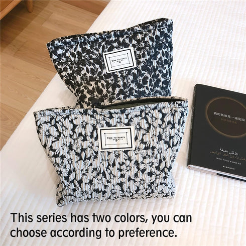 STARDW Floral Cosmetic Bags, Large Capacity Makeup Bag for Women and Girls, Canvas Makeup Organizer Pouch