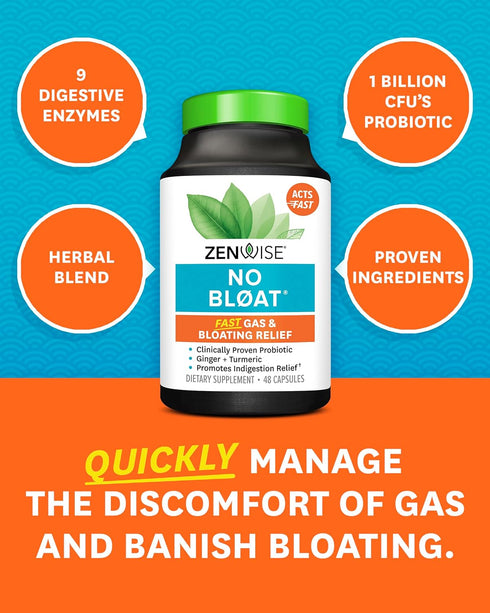 Zenwise Health No Bloat - Probiotics and Digestive Enzymes for Bloating Relief, Vegan Water Retention Pills