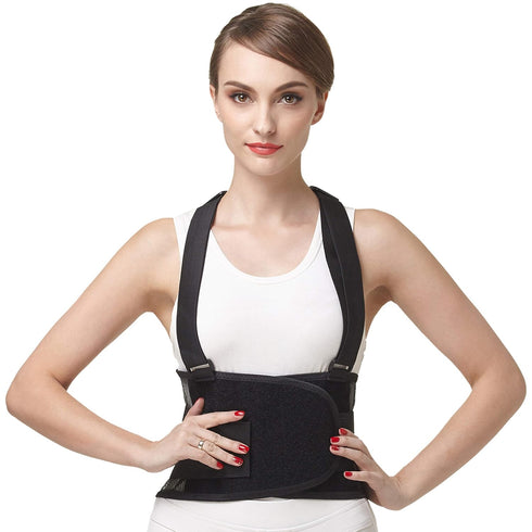 NeoTech Care Back Brace with Suspenders/Shoulder Straps - Light & Breathable - Lumbar Support Belt for Lower Back Pain
