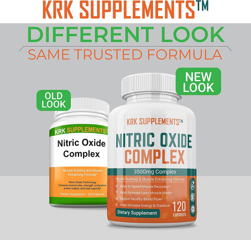 2 Bottles Nitric Oxide Complex - 3500mg L-Arginine HCL, AAKG, AKG, Citrulline Malate, 240 Total Capsules