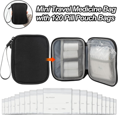 Medicine Organizer Bag, Dual Layers Pill Bottle Organizer Storage Bag with Adjustable Divide, Medication Travel Bag