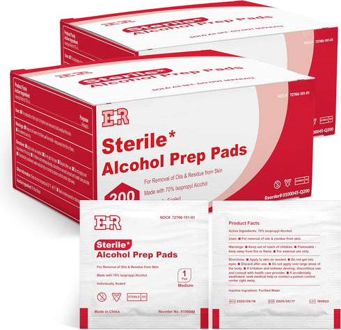 Ever Ready First Aid Alcohol Prep Pads, Medium 2-Ply Alcohol Wipes, Individually Wrapped, 400 Count
