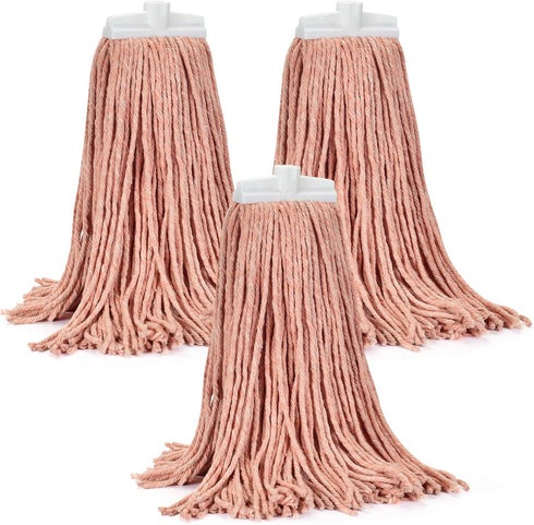 Matthew Cleaning Screw-on Heavy Duty Cotton Wet Mop Replacement Heads(Orange, Large,3Pack) with