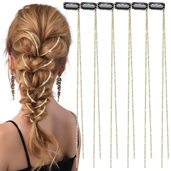 Rhinestone Hair Chains, Hair Accessories, Pearl Hair Clip, Rhinestone Hair Pins for Braids, 6 Count