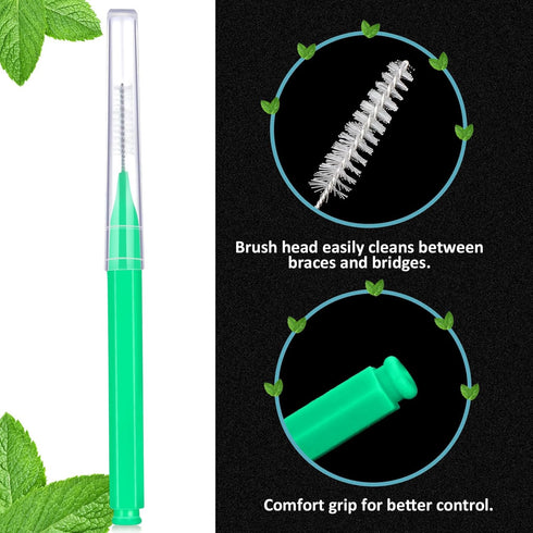 Patelai 100 Pieces Braces Brush for Cleaner Interdental Brush Toothpick Dental Hygiene Flosser (Green)