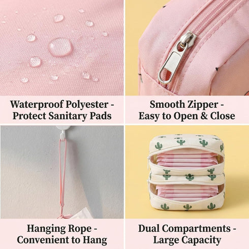 Happyupcity 3Pcs Sanitary Napkin Storage Bag Portable Oxford Nylon Period Pouch with Zipper for Tampons, Menstrual Cups