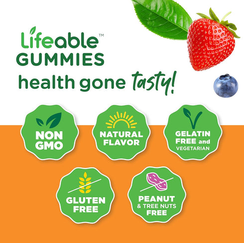 Lifeable Vitamin C - Natural Flavor Gummy Supplement, 90 Gummies (1050 mg) for Immune Support