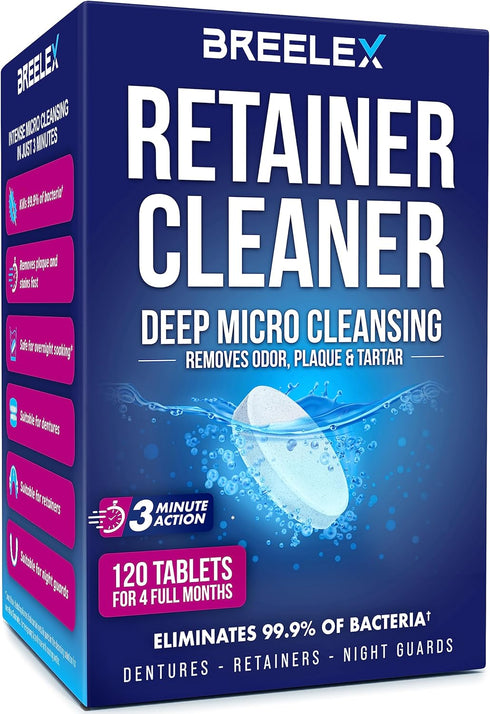 Denture Cleaning Tablets - 120 Tablets for Aligner, Mouth & Night Guard - FSA HSA Approved, Fresh in 3 Minutes