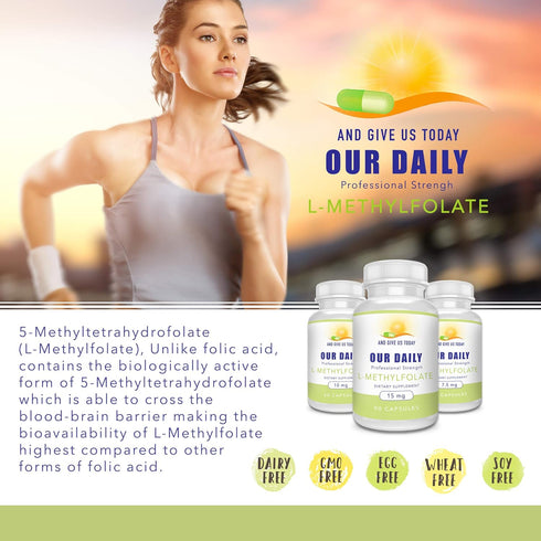 Our Daily Vites L-Methylfolate 7.5 mg Maximum Strength Active Folate, Gluten Free, 90 Capsules
