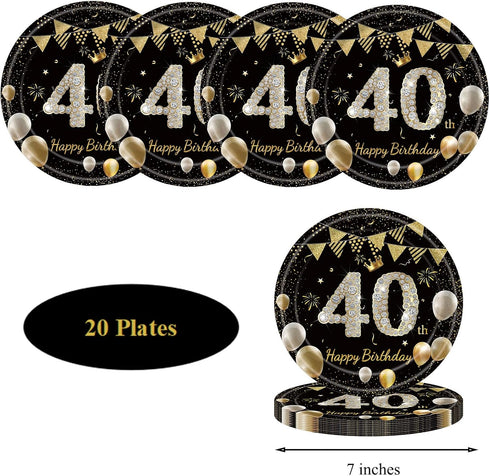 MMOONN 40th Napkins,40th 20 Birthday Party Paper Plates and Themed Birthday Anniversary Party Decorations Dinnerware