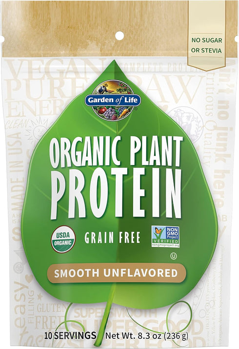 Garden of Life Organic Plant Based Protein Powder - Smooth Unflavored Vegan Shake for Women and Men - 10 Servings, 15g