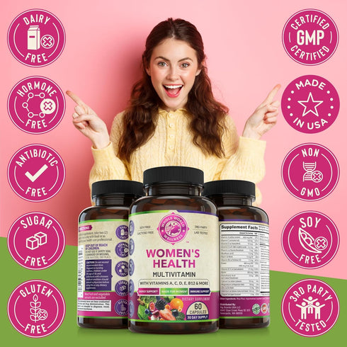 Womens Daily Multivitamin Multimineral Supplement - 60 Capsules - Energy, Mood, Focus, Hair, Skin & Nails