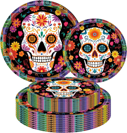 ZULYSTO 100 Pack Day of the Dead Party Supplies Paper Plates (507" +