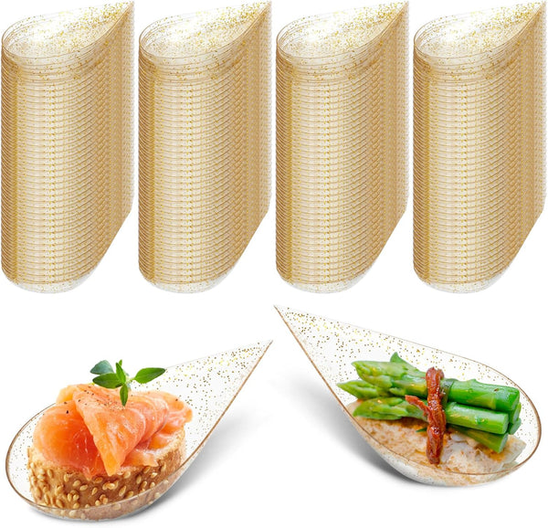 Tessco 200 Pcs 4 Tear Drop Appetizer Spoons, Mini Appetizer Plates, Reusable Spoons, Tasting Spoons, Catering Supplies