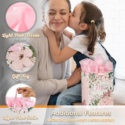 Christian Art Gifts Gift Bag/Tissue Paper Set - For Moms, I Love That You're My Mom, Pink, Medium