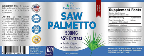 YUMMYVITE 45% 100 Extra Strength Saw Palmetto - Extract Prostate Supplement, Decrease Frequent Urination, DHT Blocker