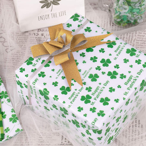 Whaline St. Patrick's Day Tissue Paper, 90 Sheet Green Plaid Shamrock Pattern for DIY Crafts, Gift Bag Packing