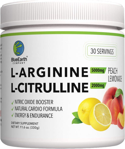 L-Arginine 5000mg + L-Citrulline 2000mg Complex Powder - Nitric Oxide Booster for Heart Health & Energy - 30 Servings