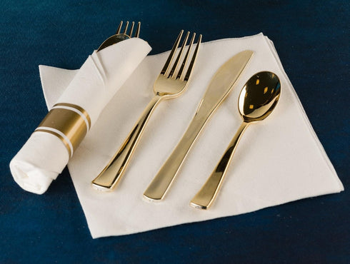 Extra Heavyweight Disposable Plastic Cutlery Silverware Combo, Polished Gold, 160 Count (80 Forks, 40 Spoons, 40 Knives)