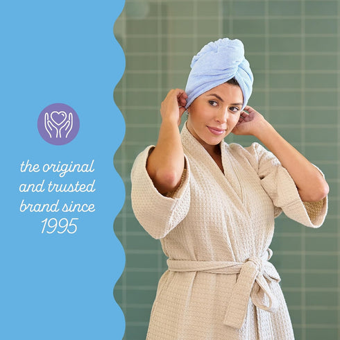Turbie Twist 2-Pack Microfiber Hair Towel, Hair Wrap Turban for Straight, Wavy & Curly Hair - Grey & Blue