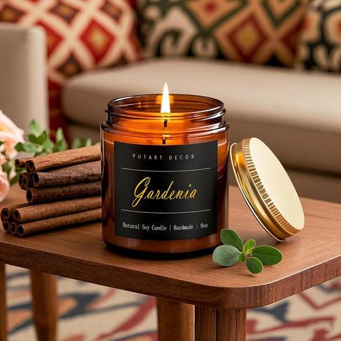 Putart 9oz Gardenia Scented Candles for Home, Natural Soy Wax Aromatherapy Organic Santal Candle for Stress Relief