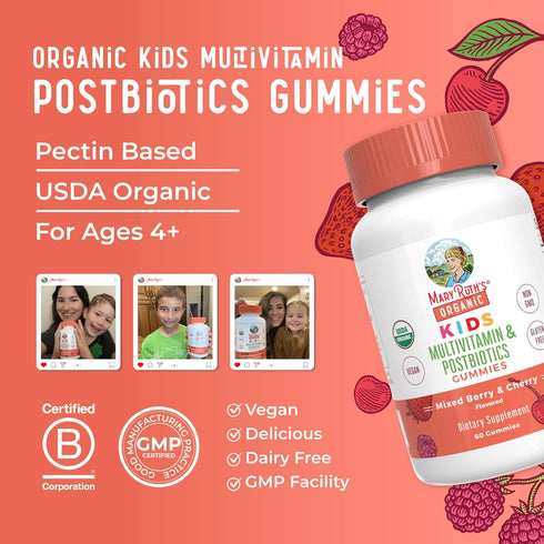 MaryRuth Organics Kids Vitamins, USDA Organic Multivitamin Gummies for Ages 4+, Vegan, 60 Count