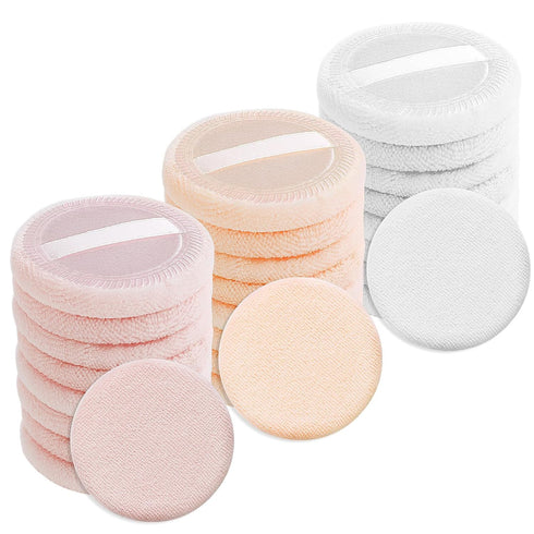 24Pcs Cotton Round Powder Puff Pads with Strap, Face Powder Puffs for Loose and Foundation Cosmetics