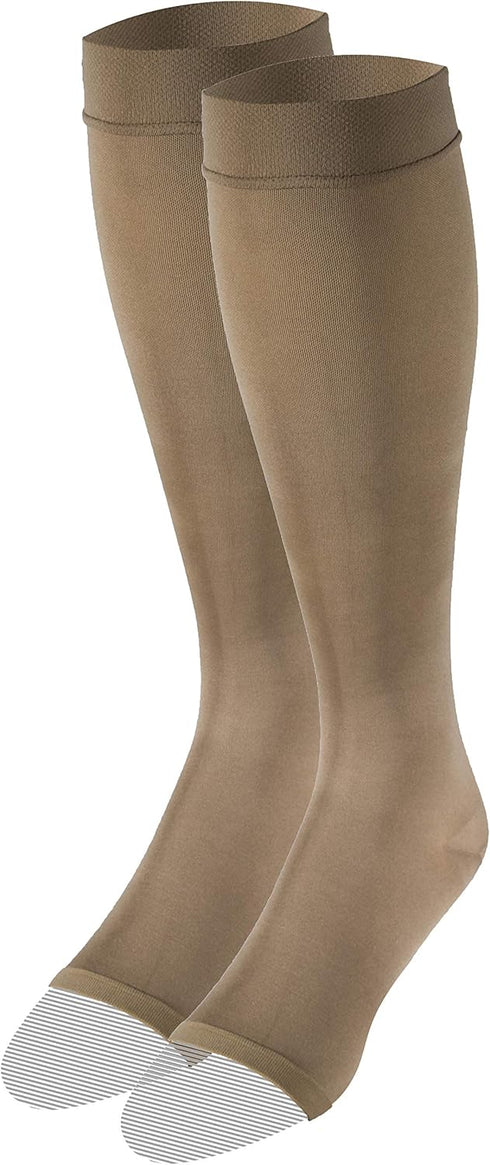 Truform Women's Compression Stockings - 20-30 mmHg, Knee High Length, Open Toe, Opaque, Beige, Large