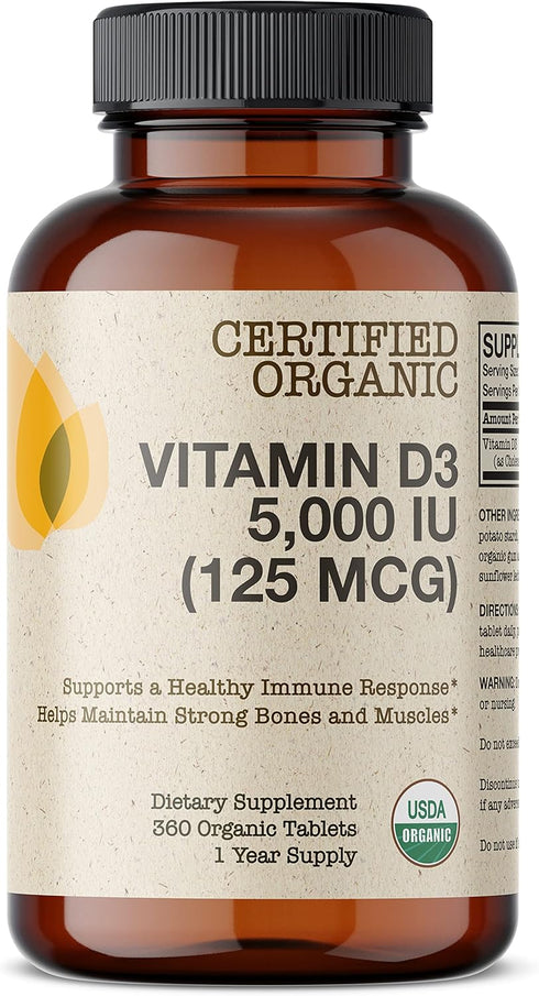 Futurebiotics Vitamin D3 5,000 IU (125 MCG), 360 Organic Tablets, Supports Healthy Immune Response, 1 Year Supply