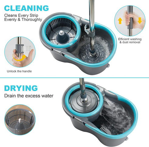 Set, 360 6 JOYMOOP Spin Mop and Bucket with Wash and Wringer Mop Head & Telescopic Handle, Reusable Microfiber Pads