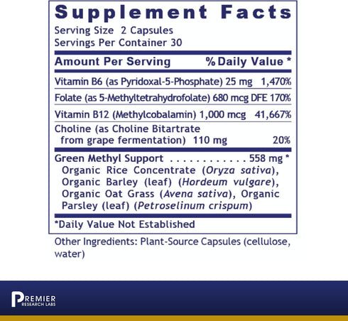 Premier Research Labs Phyto Methylate - B Vitamin Supplement - Supports Methylation, Detox, Brain & Heart Health - 5-MTHF & P5P - 60 Plant-Source Capsules