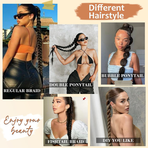 Long Braided Ponytail Extension - Dark Brown Straight Wrap Around Braid for Women Daily Wear (30 inch)