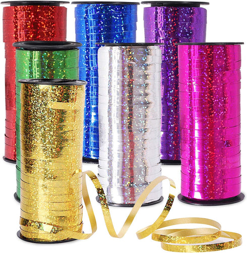 7 Pack Curling Ribbon - Crimped Metallic Balloon Ribbon for Gift Wrap, Christmas, Birthday, and Party Decoration