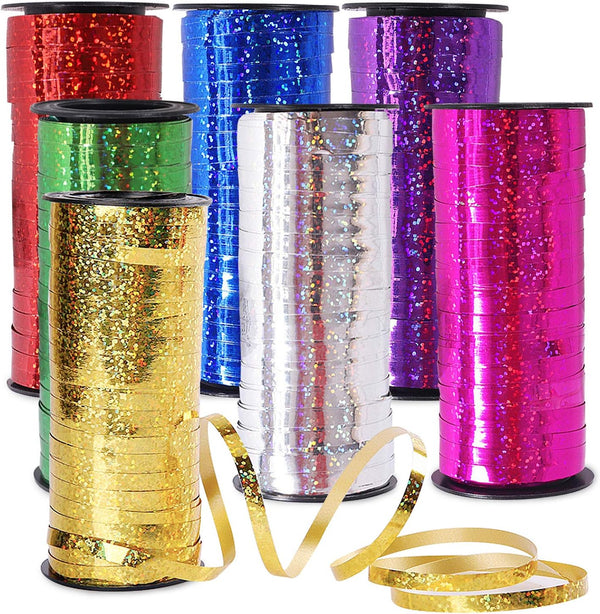 7 Pack Curling Ribbon - Crimped Metallic Balloon Ribbon for Gift Wrap, Christmas, Birthday, and Party Decoration