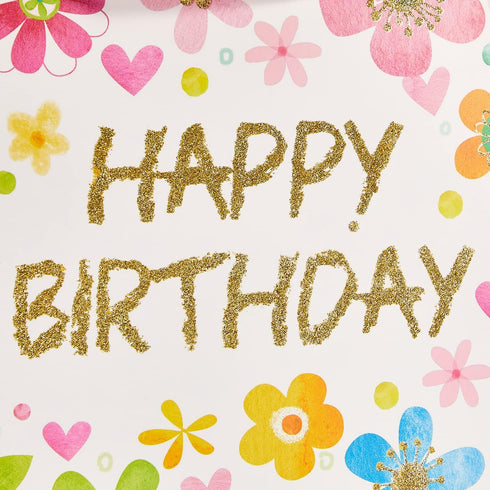 SUNCOLOR 13" Large Birthday Gift Bags with Tissue Paper and Card, Flowers Design